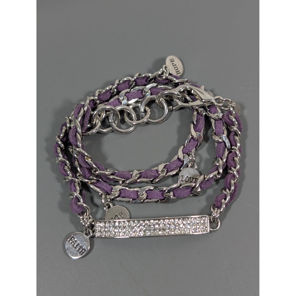 Premier Designs Faith Wrap Bracelet Purple Cord Rhinestone‎ Accents 21.5"